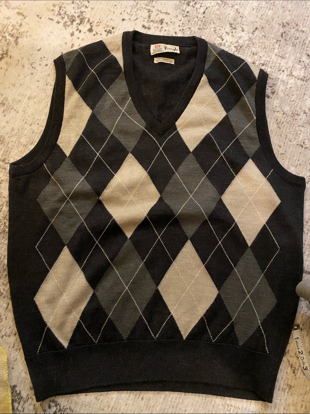 Pringle Argyle V-Neck Sweater Vest in Black and Gray